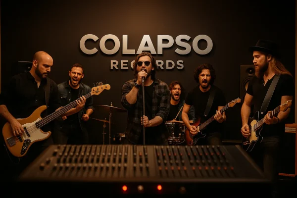 Grupo de Rock ensayando en colapso records estudio bogotá